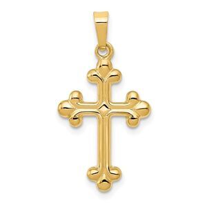 14k Yellow Gold Small Budded Cross Pendant, 14 x 27mm